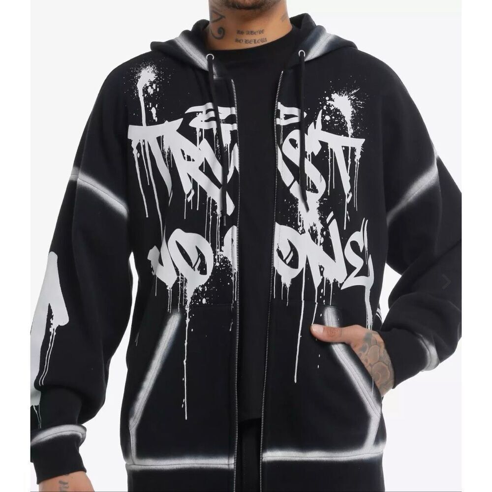 Hot Topic Social Collision Trust No One Graffiti Hoodie Black Nwot Mens Small Un